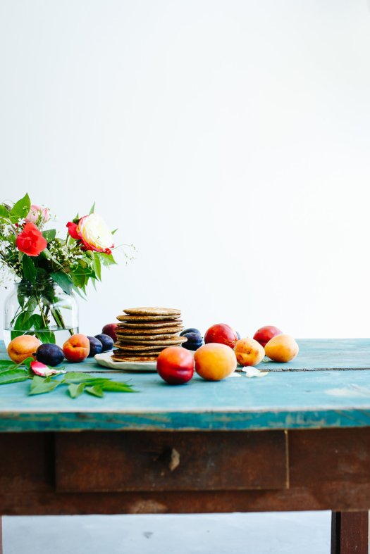Pancakes with fresh stone fruit